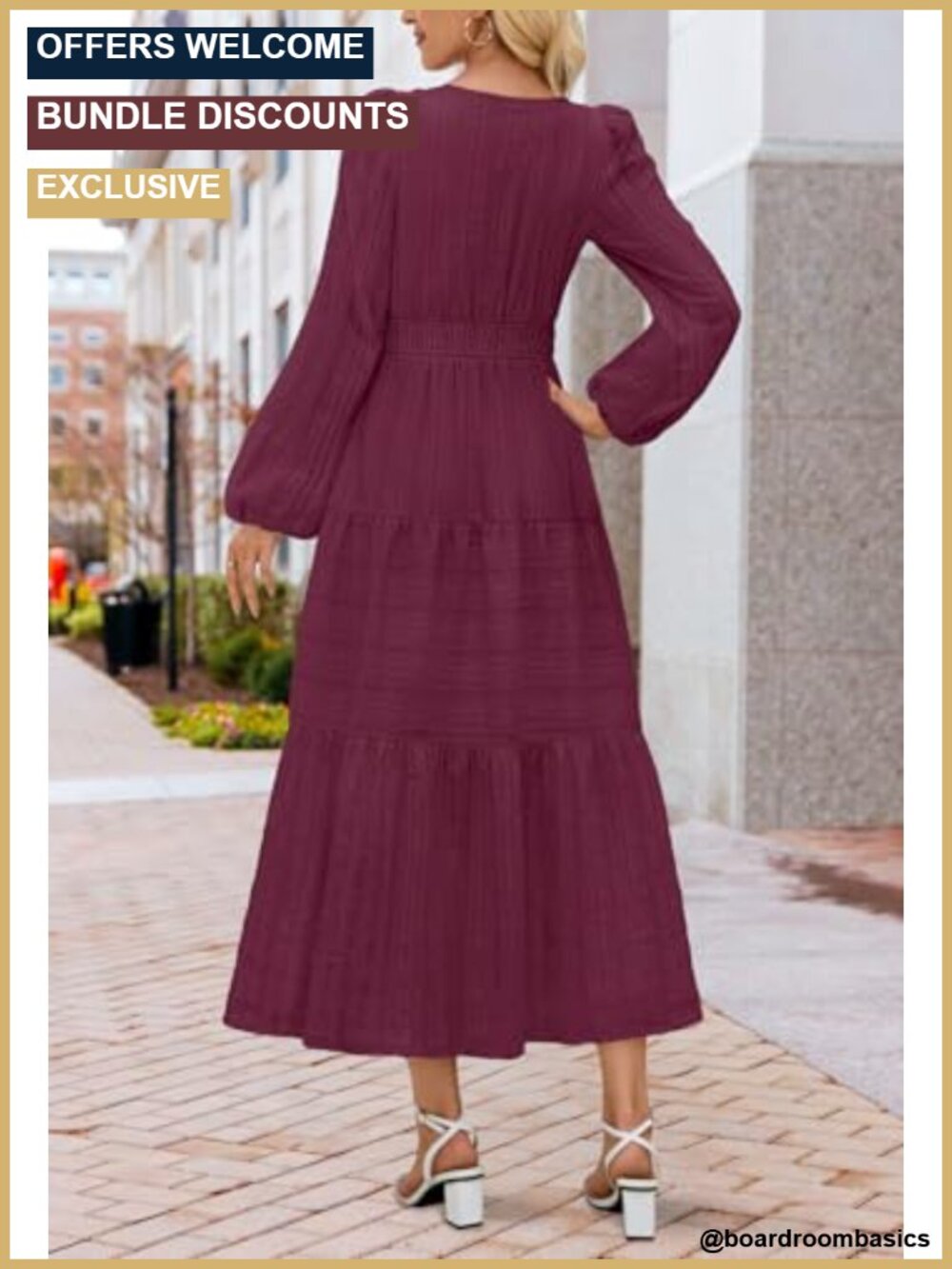 Womens Cotton Jacquard Puff Sleeve V Neck Midi Maxi Dress Pockets Casual